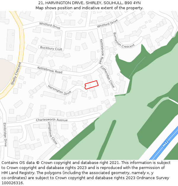 21, HARVINGTON DRIVE, SHIRLEY, SOLIHULL, B90 4YN: Location map and indicative extent of plot