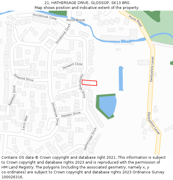 21, HATHERSAGE DRIVE, GLOSSOP, SK13 8RG: Location map and indicative extent of plot