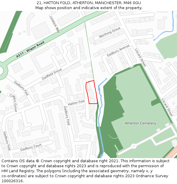 21, HATTON FOLD, ATHERTON, MANCHESTER, M46 0GU: Location map and indicative extent of plot