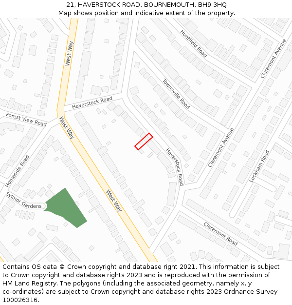 21, HAVERSTOCK ROAD, BOURNEMOUTH, BH9 3HQ: Location map and indicative extent of plot