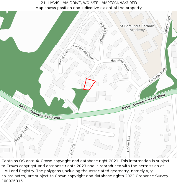 21, HAVISHAM DRIVE, WOLVERHAMPTON, WV3 9EB: Location map and indicative extent of plot