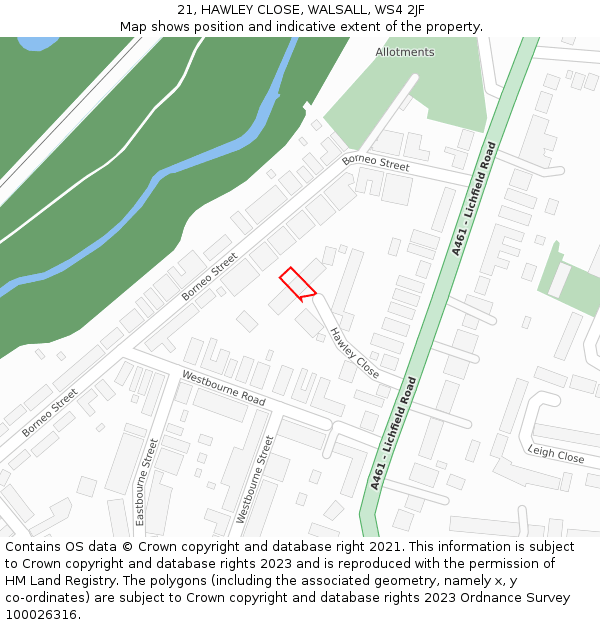 21, HAWLEY CLOSE, WALSALL, WS4 2JF: Location map and indicative extent of plot
