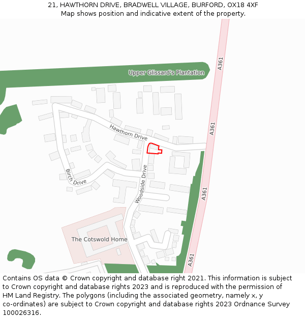 21, HAWTHORN DRIVE, BRADWELL VILLAGE, BURFORD, OX18 4XF: Location map and indicative extent of plot