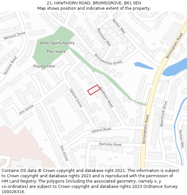 21, HAWTHORN ROAD, BROMSGROVE, B61 0EN: Location map and indicative extent of plot