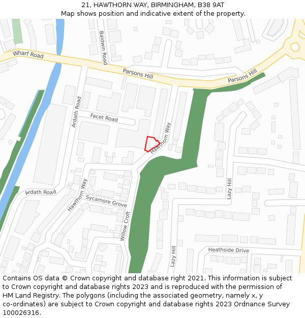 21, HAWTHORN WAY, BIRMINGHAM, B38 9AT: Location map and indicative extent of plot