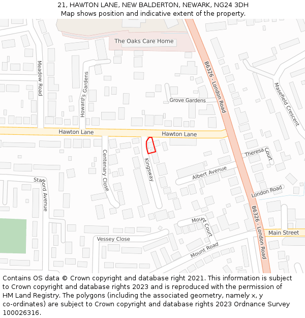 21, HAWTON LANE, NEW BALDERTON, NEWARK, NG24 3DH: Location map and indicative extent of plot