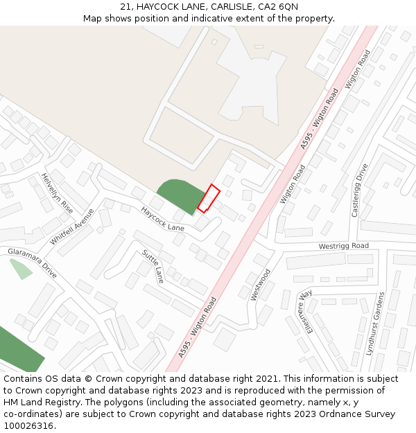 21, HAYCOCK LANE, CARLISLE, CA2 6QN: Location map and indicative extent of plot