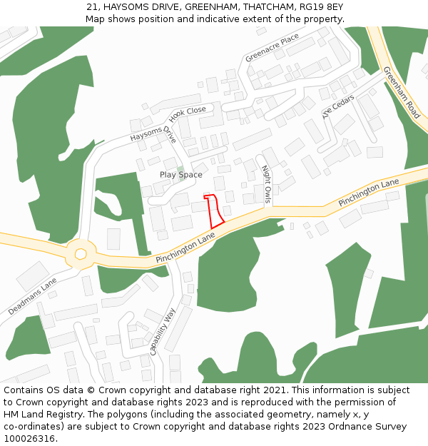 21, HAYSOMS DRIVE, GREENHAM, THATCHAM, RG19 8EY: Location map and indicative extent of plot