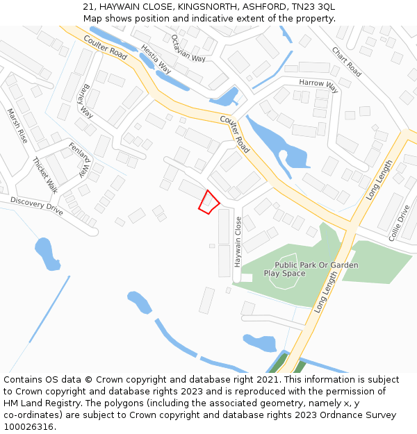 21, HAYWAIN CLOSE, KINGSNORTH, ASHFORD, TN23 3QL: Location map and indicative extent of plot