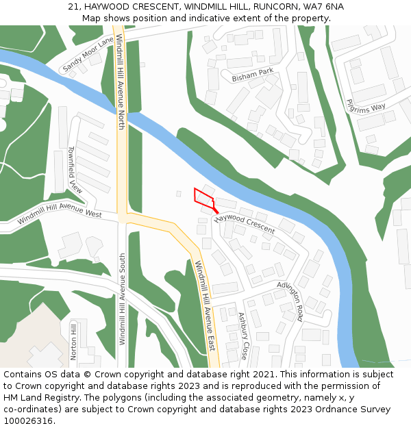 21, HAYWOOD CRESCENT, WINDMILL HILL, RUNCORN, WA7 6NA: Location map and indicative extent of plot