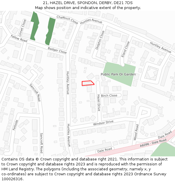 21, HAZEL DRIVE, SPONDON, DERBY, DE21 7DS: Location map and indicative extent of plot