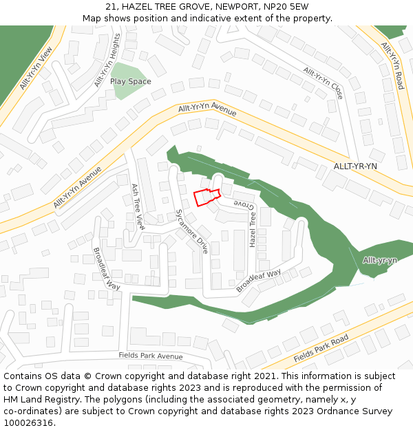 21, HAZEL TREE GROVE, NEWPORT, NP20 5EW: Location map and indicative extent of plot