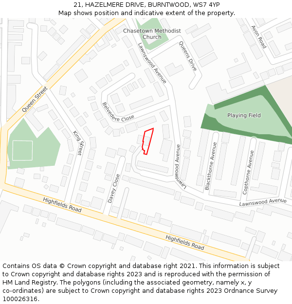 21, HAZELMERE DRIVE, BURNTWOOD, WS7 4YP: Location map and indicative extent of plot