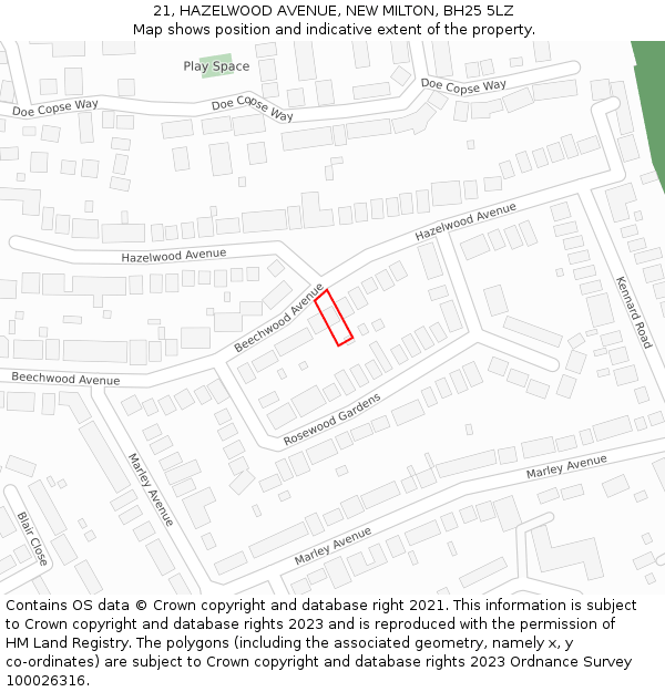 21, HAZELWOOD AVENUE, NEW MILTON, BH25 5LZ: Location map and indicative extent of plot