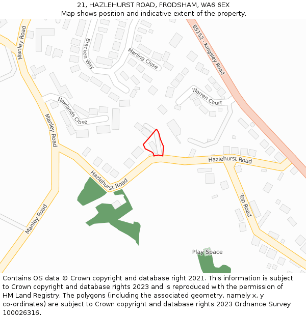 21, HAZLEHURST ROAD, FRODSHAM, WA6 6EX: Location map and indicative extent of plot