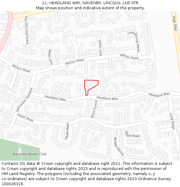 21, HEADLAND WAY, NAVENBY, LINCOLN, LN5 0TR: Location map and indicative extent of plot