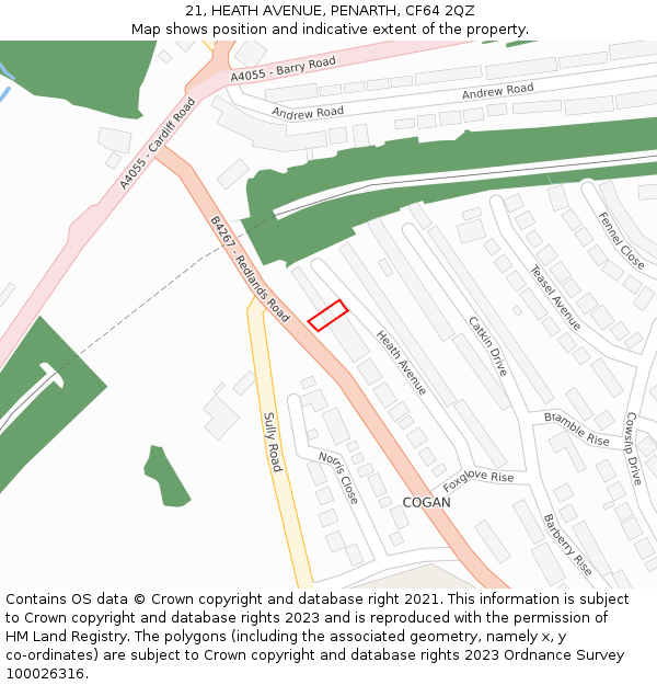 21, HEATH AVENUE, PENARTH, CF64 2QZ: Location map and indicative extent of plot