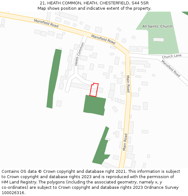 21, HEATH COMMON, HEATH, CHESTERFIELD, S44 5SR: Location map and indicative extent of plot