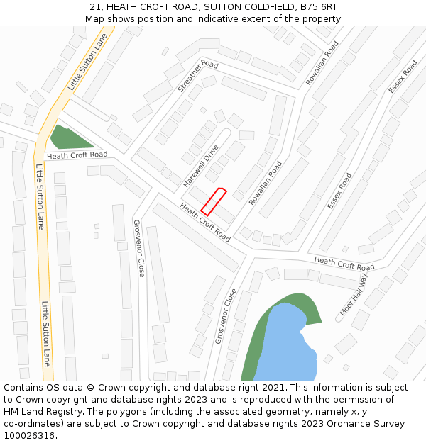 21, HEATH CROFT ROAD, SUTTON COLDFIELD, B75 6RT: Location map and indicative extent of plot