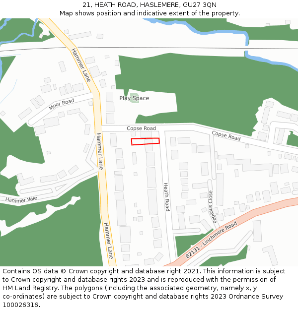 21, HEATH ROAD, HASLEMERE, GU27 3QN: Location map and indicative extent of plot