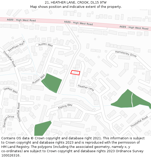 21, HEATHER LANE, CROOK, DL15 9TW: Location map and indicative extent of plot