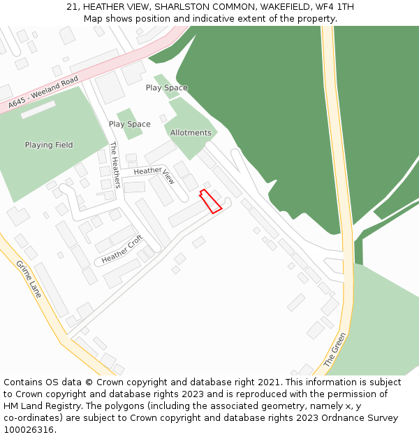 21, HEATHER VIEW, SHARLSTON COMMON, WAKEFIELD, WF4 1TH: Location map and indicative extent of plot