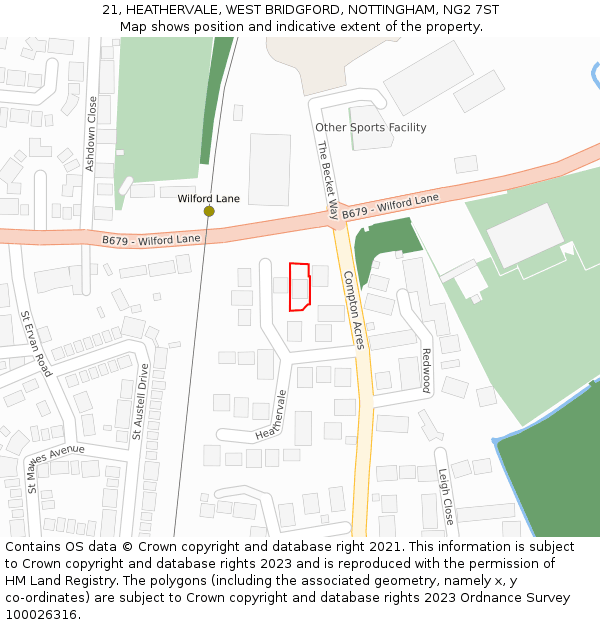 21, HEATHERVALE, WEST BRIDGFORD, NOTTINGHAM, NG2 7ST: Location map and indicative extent of plot