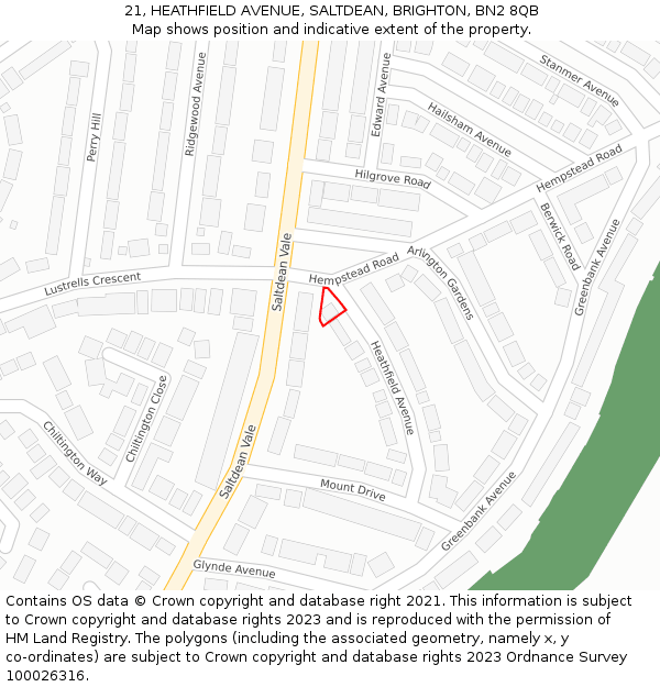 21, HEATHFIELD AVENUE, SALTDEAN, BRIGHTON, BN2 8QB: Location map and indicative extent of plot