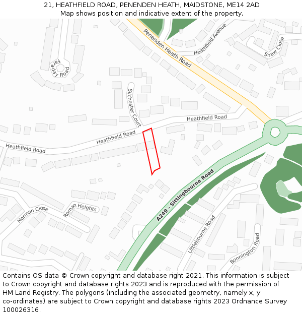 21, HEATHFIELD ROAD, PENENDEN HEATH, MAIDSTONE, ME14 2AD: Location map and indicative extent of plot