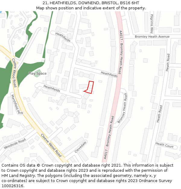 21, HEATHFIELDS, DOWNEND, BRISTOL, BS16 6HT: Location map and indicative extent of plot