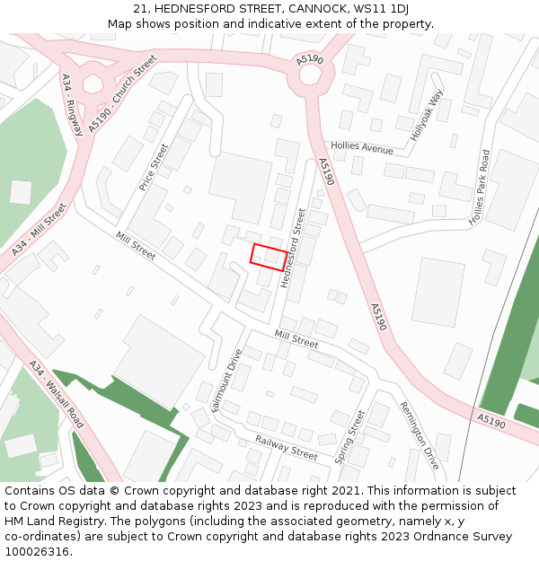 21, HEDNESFORD STREET, CANNOCK, WS11 1DJ: Location map and indicative extent of plot