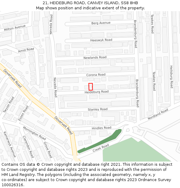 21, HEIDEBURG ROAD, CANVEY ISLAND, SS8 8HB: Location map and indicative extent of plot