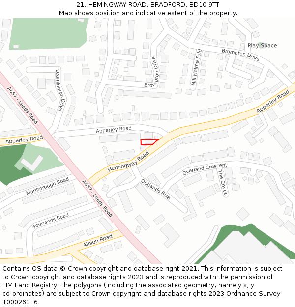 21, HEMINGWAY ROAD, BRADFORD, BD10 9TT: Location map and indicative extent of plot