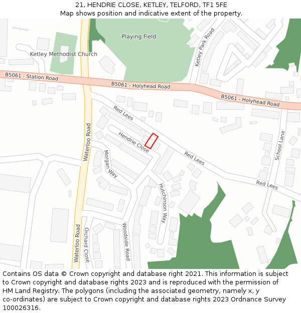21, HENDRIE CLOSE, KETLEY, TELFORD, TF1 5FE: Location map and indicative extent of plot