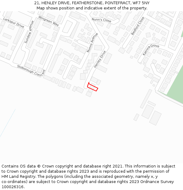 21, HENLEY DRIVE, FEATHERSTONE, PONTEFRACT, WF7 5NY: Location map and indicative extent of plot
