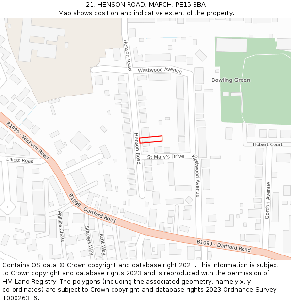 21, HENSON ROAD, MARCH, PE15 8BA: Location map and indicative extent of plot