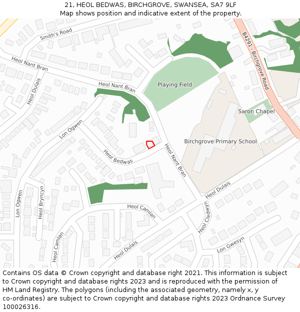 21, HEOL BEDWAS, BIRCHGROVE, SWANSEA, SA7 9LF: Location map and indicative extent of plot
