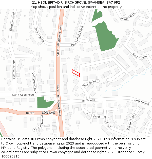 21, HEOL BRITHDIR, BIRCHGROVE, SWANSEA, SA7 9PZ: Location map and indicative extent of plot