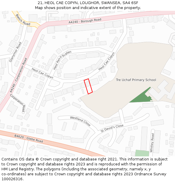 21, HEOL CAE COPYN, LOUGHOR, SWANSEA, SA4 6SF: Location map and indicative extent of plot