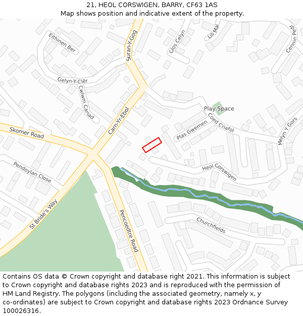 21, HEOL CORSWIGEN, BARRY, CF63 1AS: Location map and indicative extent of plot