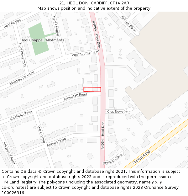 21, HEOL DON, CARDIFF, CF14 2AR: Location map and indicative extent of plot