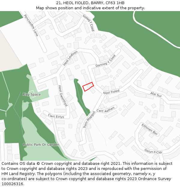 21, HEOL FIOLED, BARRY, CF63 1HB: Location map and indicative extent of plot