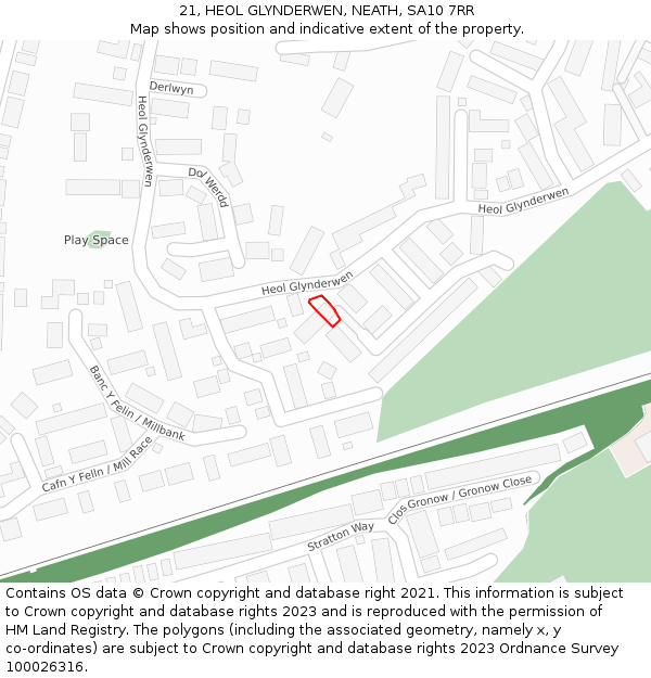 21, HEOL GLYNDERWEN, NEATH, SA10 7RR: Location map and indicative extent of plot