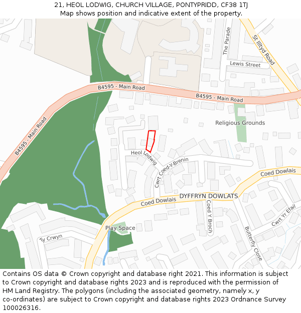 21, HEOL LODWIG, CHURCH VILLAGE, PONTYPRIDD, CF38 1TJ: Location map and indicative extent of plot