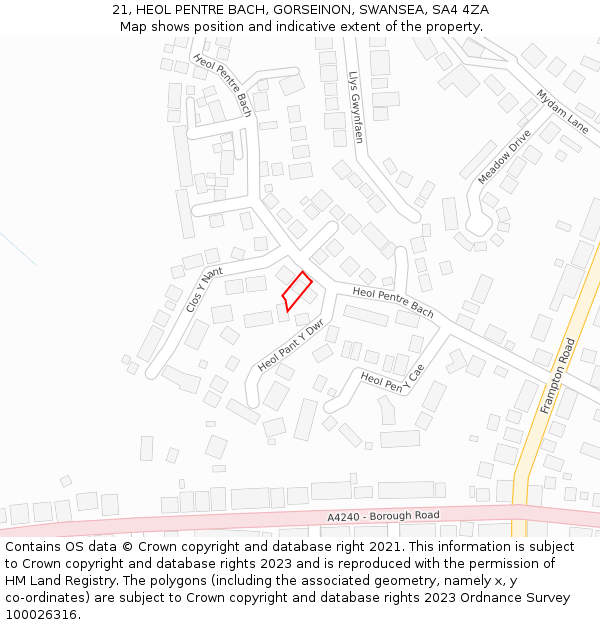 21, HEOL PENTRE BACH, GORSEINON, SWANSEA, SA4 4ZA: Location map and indicative extent of plot