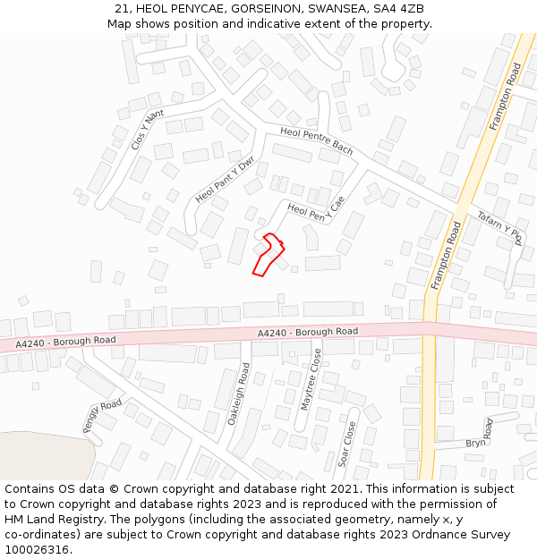 21, HEOL PENYCAE, GORSEINON, SWANSEA, SA4 4ZB: Location map and indicative extent of plot