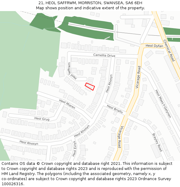 21, HEOL SAFFRWM, MORRISTON, SWANSEA, SA6 6EH: Location map and indicative extent of plot