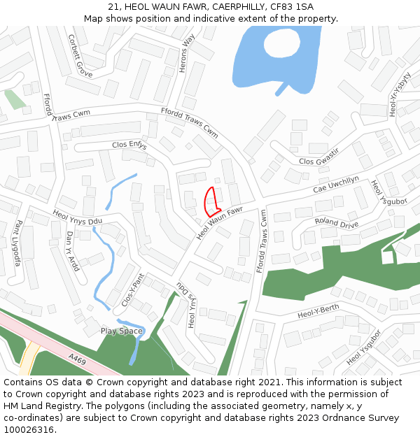 21, HEOL WAUN FAWR, CAERPHILLY, CF83 1SA: Location map and indicative extent of plot
