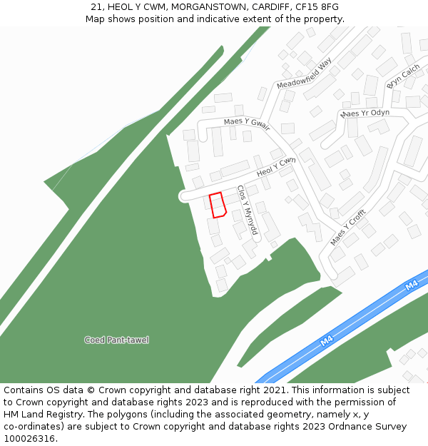 21, HEOL Y CWM, MORGANSTOWN, CARDIFF, CF15 8FG: Location map and indicative extent of plot