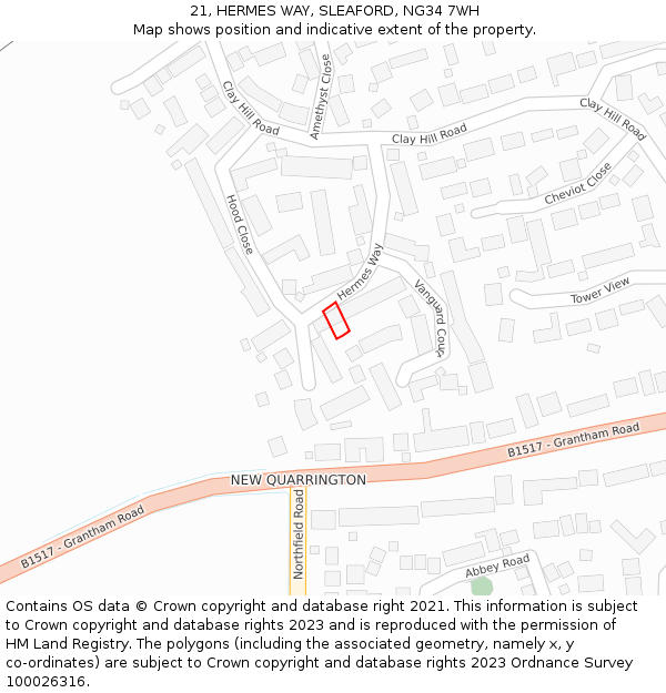 21, HERMES WAY, SLEAFORD, NG34 7WH: Location map and indicative extent of plot